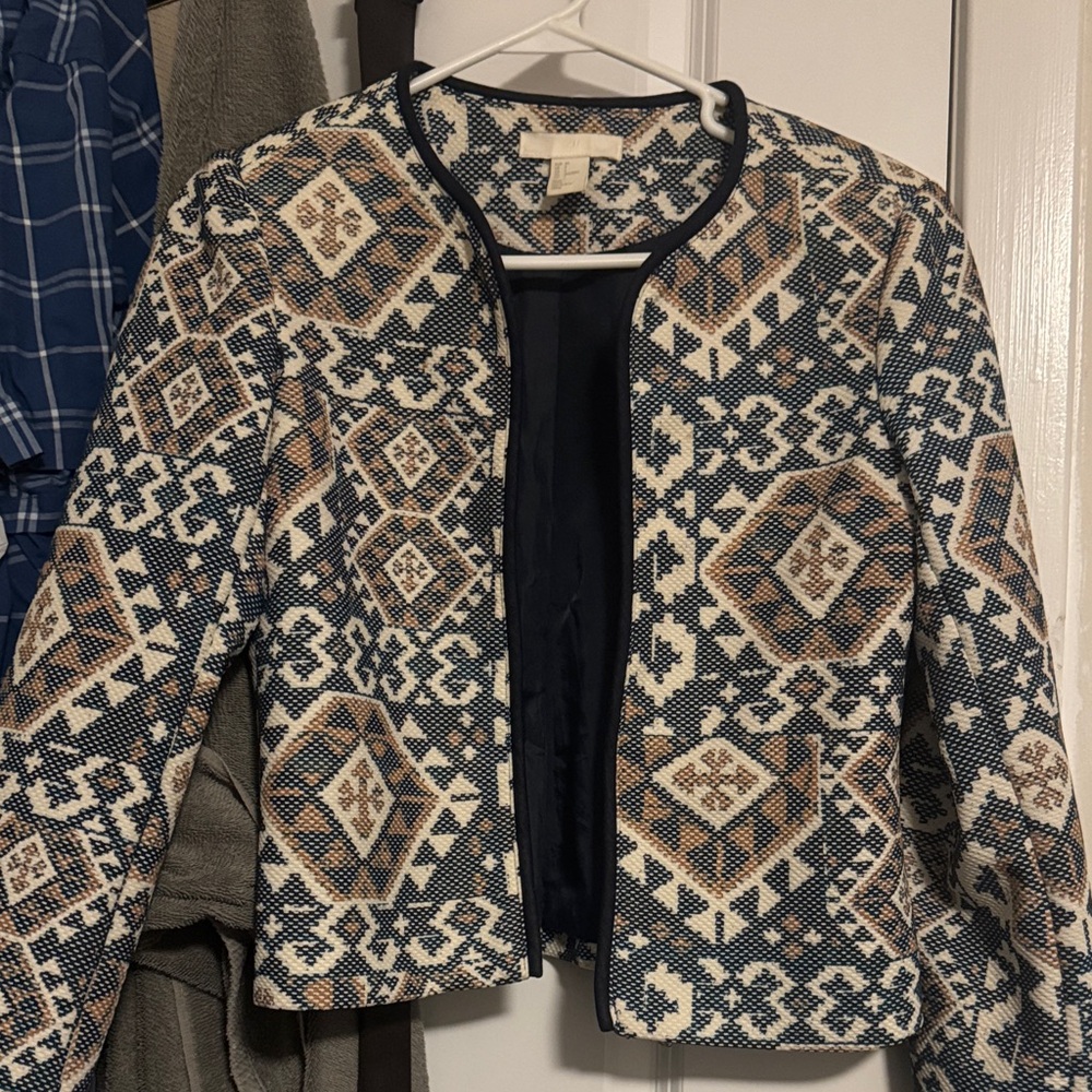 H&M Geometric Patterned Blazer - Navy and Cream